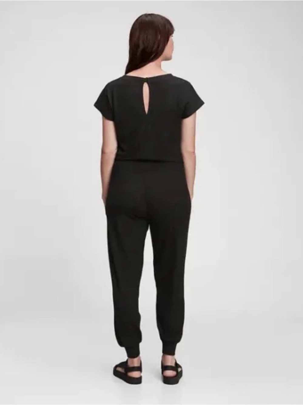 GAP Black Short-Sleeve maternity Jumpsuit with Keyhole Back